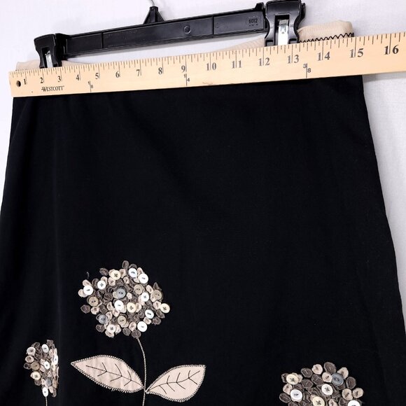 Boden A-Line Skirt 10UK (6US) Applique Button Flowers Detail Black Beige Trim - Picture 10 of 12